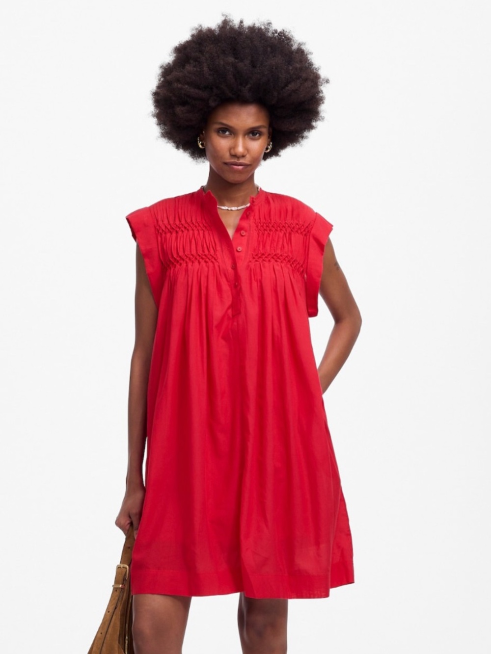 Madewell Embroidered Pleated Mini Dress, Medium, Pink
